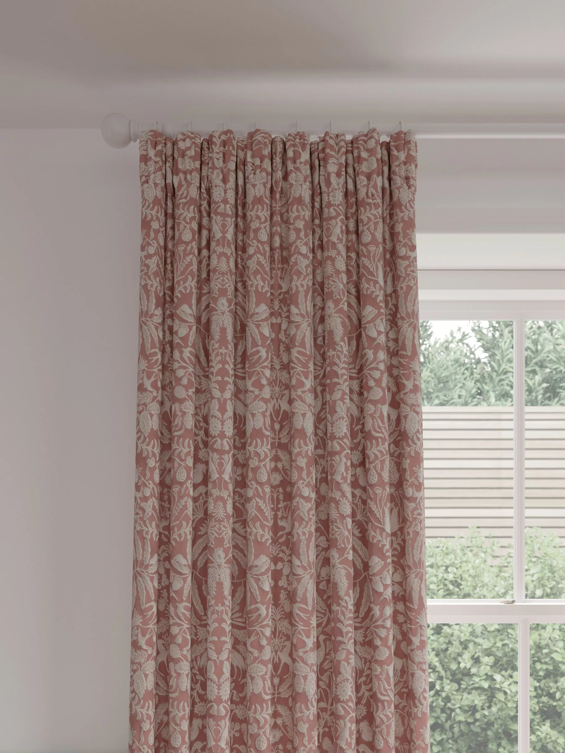 John Lewis Woodland Fable Weave Pair Lined Pencil Pleat Curtains Rosa Pink