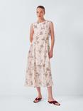 John Lewis Sleeveless Sheer Floral Print Midi Dress, Pink