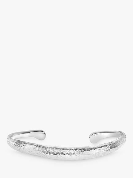 Dower & Hall Sterling Silver Curved Torque Bangle, Silver, 
