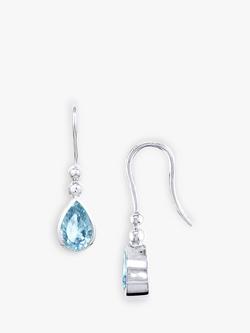 E.W Adams 9ct White Gold Aquamarine Teardrop Earrings, White Gold/Blue, 
