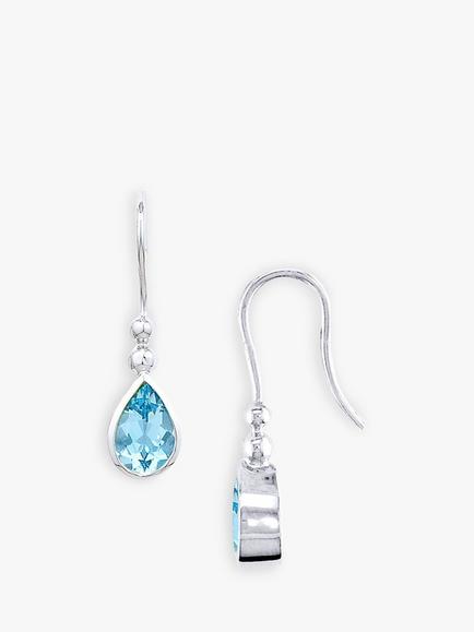 E.W Adams 9ct White Gold Teardrop Drop Earrings, Topaz