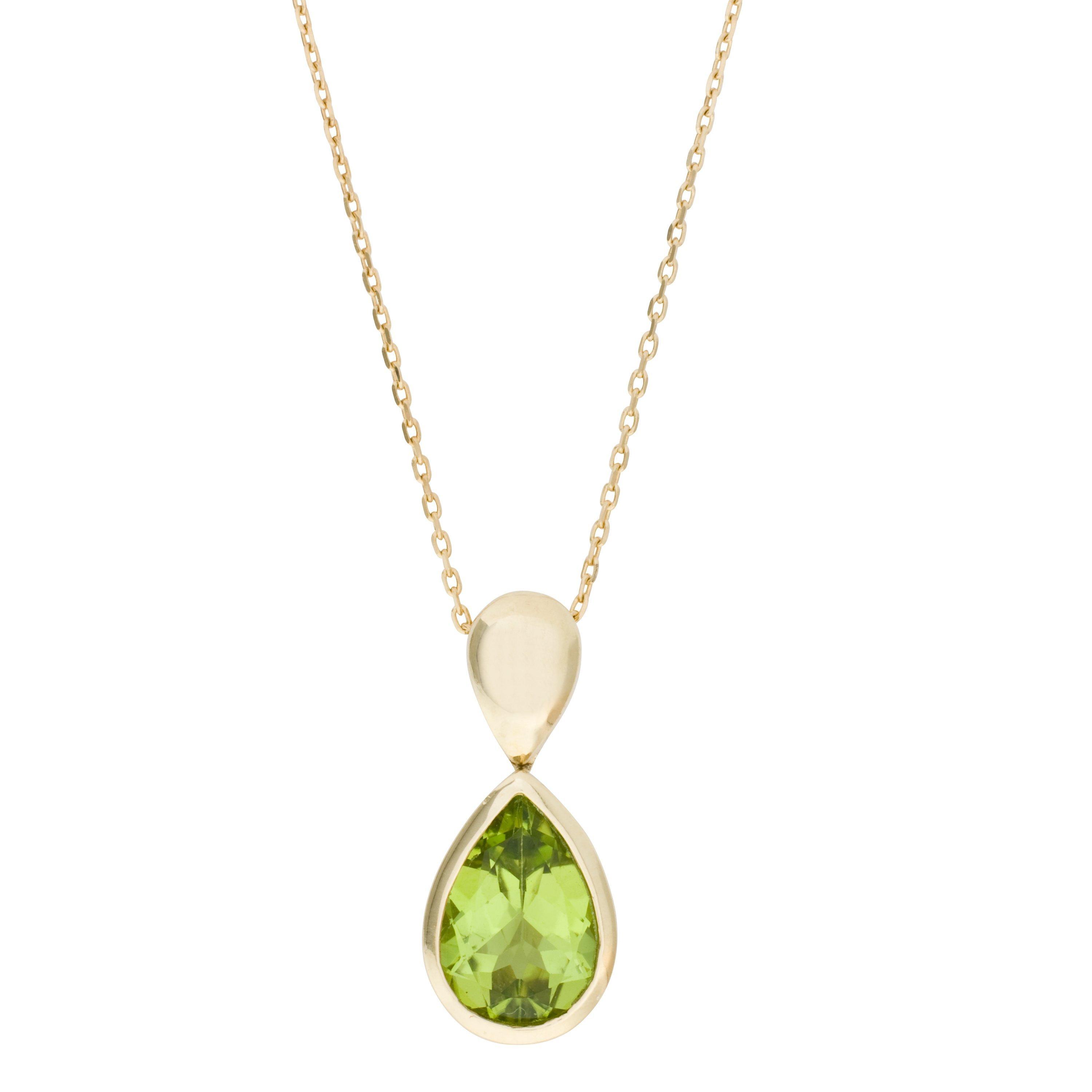 Product image 1 of 4, which shows E.W Adams 9ct Yellow Gold Peridot Drop Pendant Necklace, Gold/Green