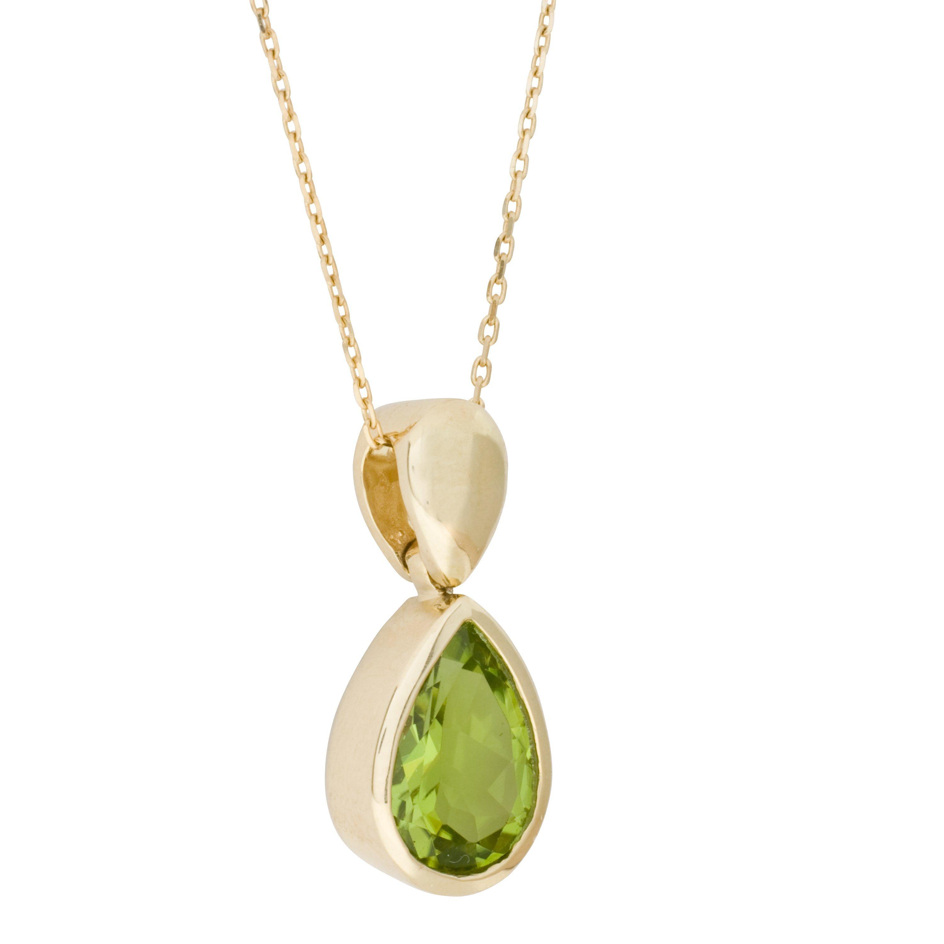 Product image 2 of 4, which shows E.W Adams 9ct Yellow Gold Peridot Drop Pendant Necklace, Gold/Green