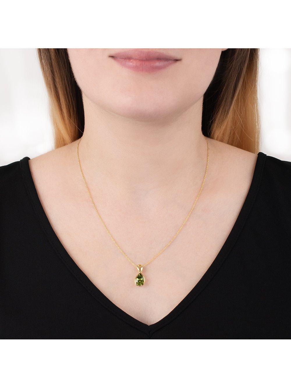 Product image 3 of 4, which shows E.W Adams 9ct Yellow Gold Peridot Drop Pendant Necklace, Gold/Green