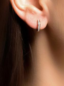 London Road 9ct Gold Diamond Hoop Earrings - view 2, Rose Gold