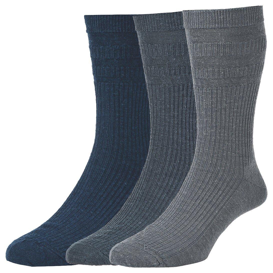 HJ Hall Wool Soft Top Socks, Pack of 3, One Size, Blue Multi