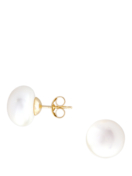 E.W Adams 9ct Yellow Gold Freshwater Pearl Bouton Stud Earrings, White