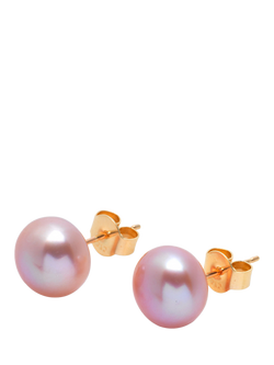 E.W Adams 9ct Yellow Gold Freshwater Pearl Bouton Stud Earrings, Pink