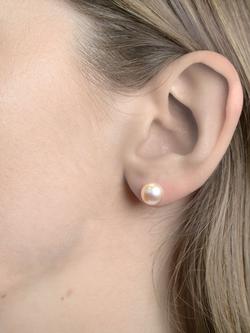 E.W Adams 9ct Yellow Gold Freshwater Pearl Bouton Stud Earrings - view 2, Pink