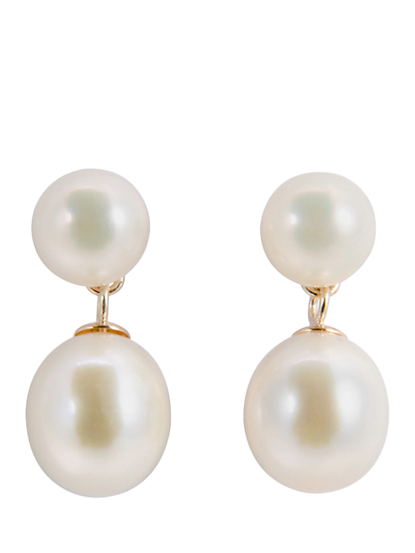 Product image 1 of 3, which shows E.W Adams 9ct Gold Freshwater Pearl Drop Earrings, White