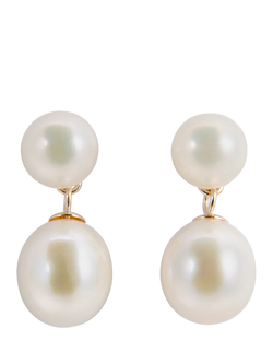 E.W Adams 9ct Gold Freshwater Pearl Drop Earrings, White