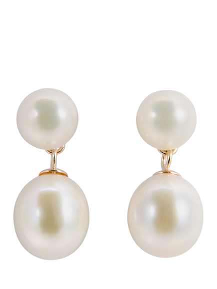 E.W Adams 9ct Gold Freshwater Pearl Drop Earrings, White