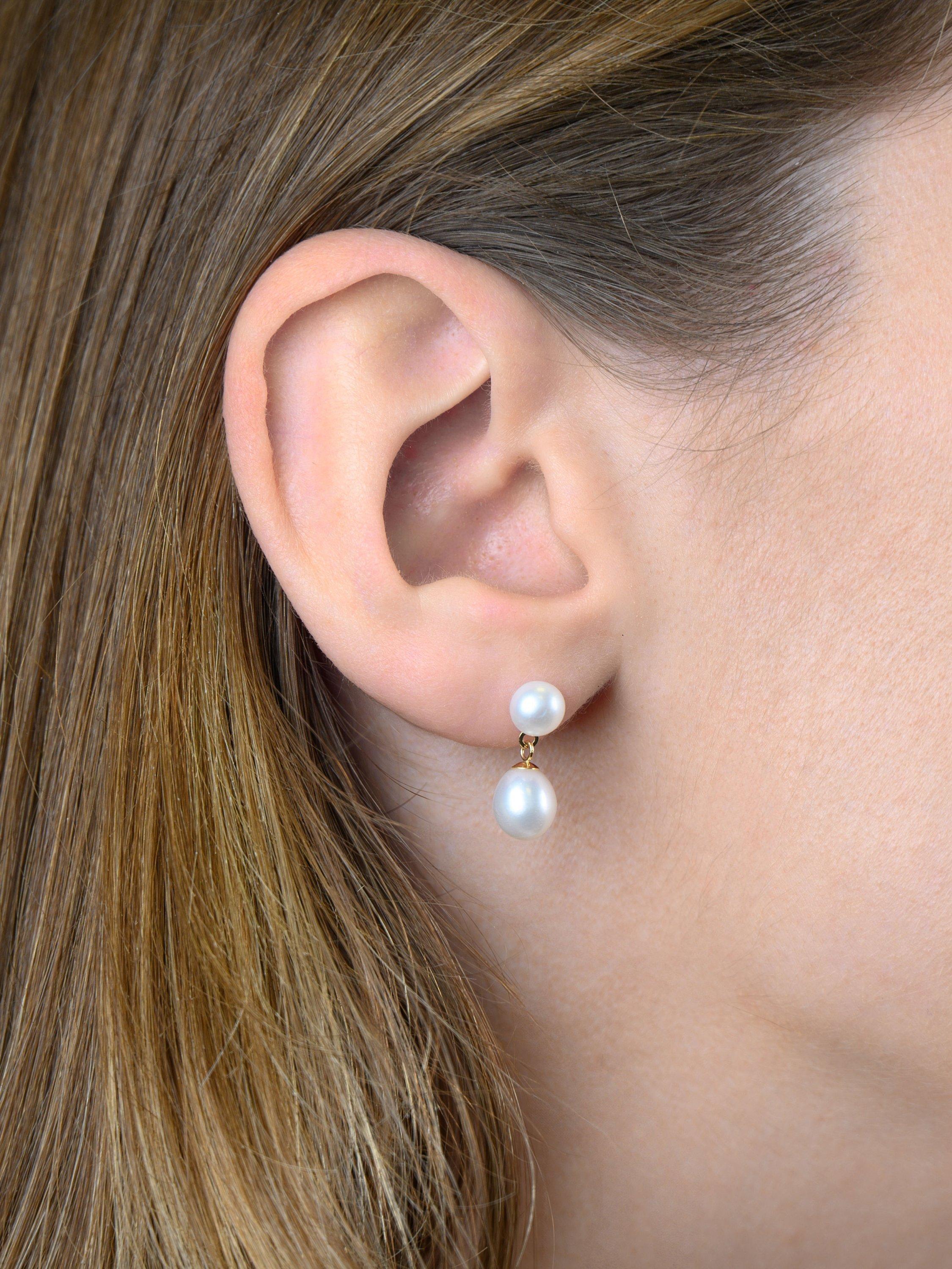 Product image 2 of 3, which shows E.W Adams 9ct Gold Freshwater Pearl Drop Earrings, White