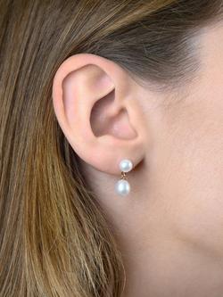 E.W Adams 9ct Gold Freshwater Pearl Drop Earrings - view 2, White