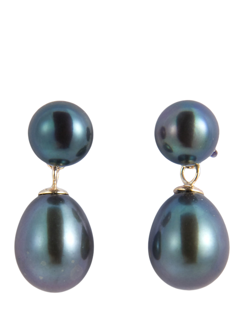 Product image 1 of 4, which shows E.W Adams 9ct Gold Freshwater Pearl Drop Earrings, Black