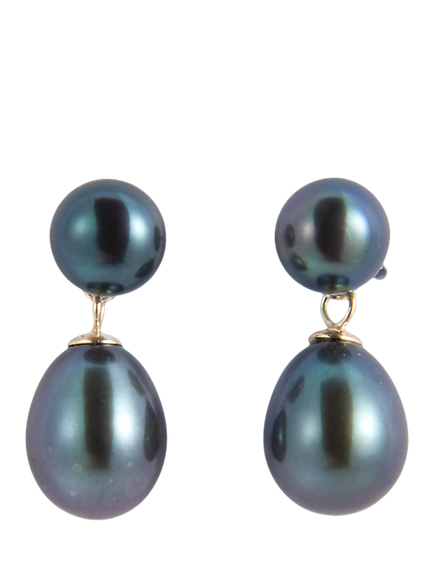 E.W Adams 9ct Gold Freshwater Pearl Drop Earrings, Black