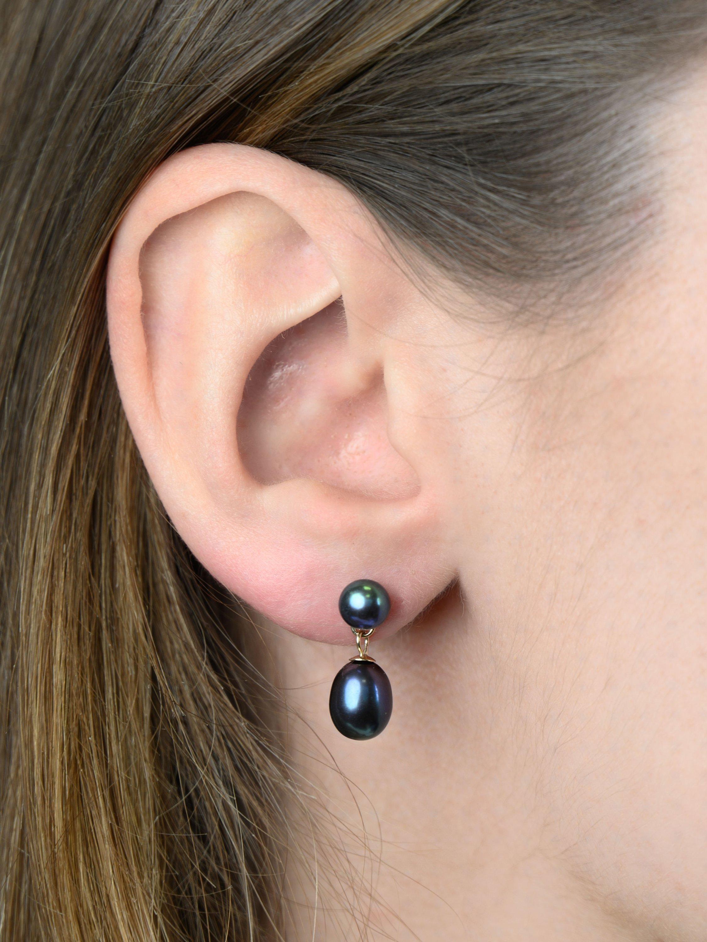 Product image 2 of 4, which shows E.W Adams 9ct Gold Freshwater Pearl Drop Earrings, Black