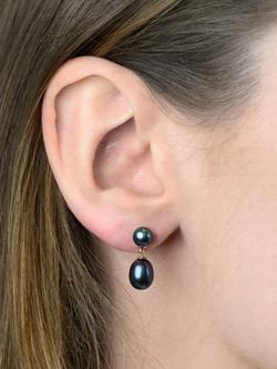 E.W Adams 9ct Gold Freshwater Pearl Drop Earrings - view 2, Black