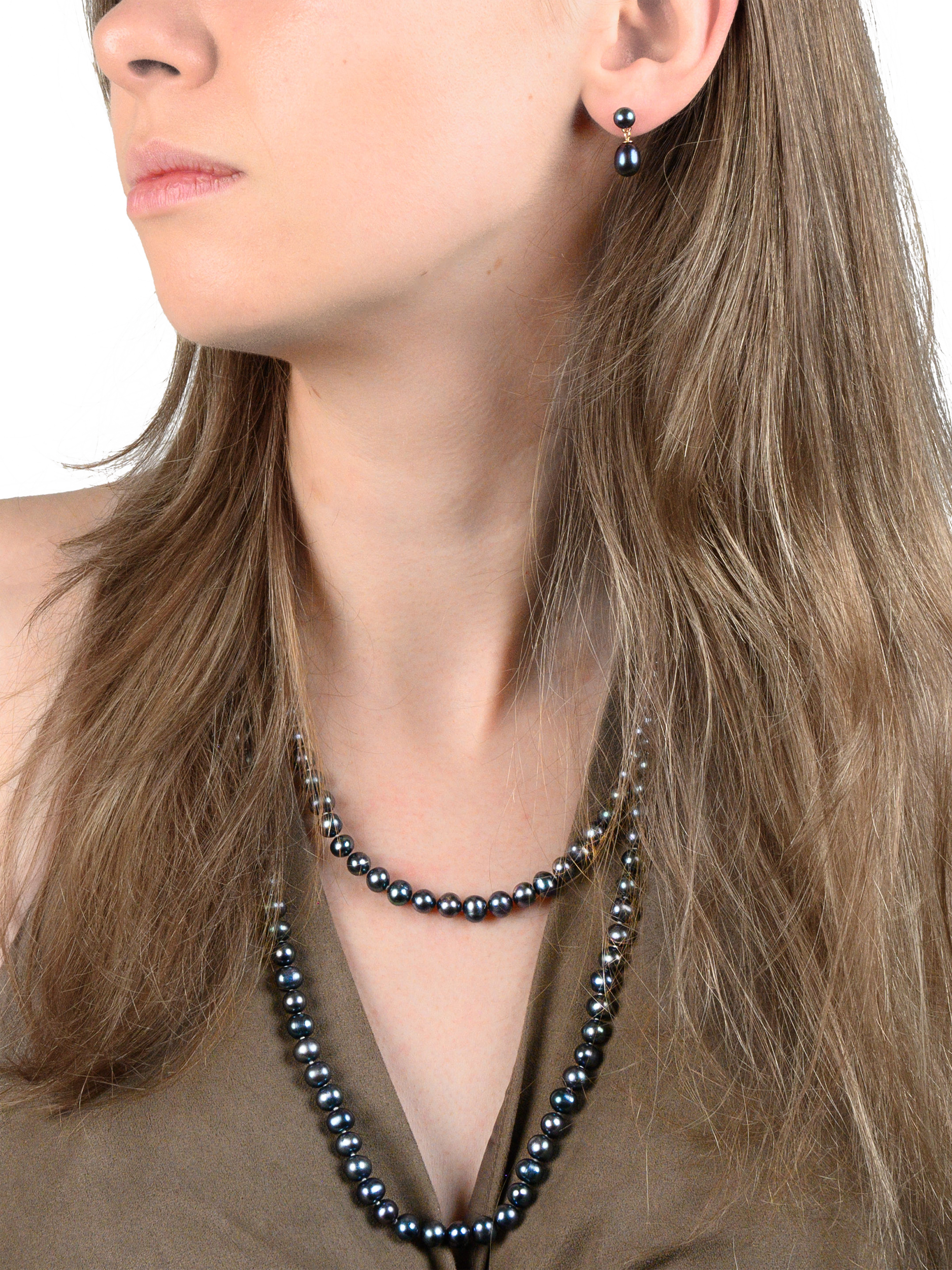 Product image 3 of 4, which shows E.W Adams 9ct Gold Freshwater Pearl Drop Earrings, Black