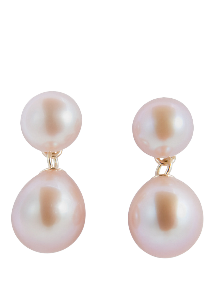 Product image 1 of 3, which shows E.W Adams 9ct Gold Freshwater Pearl Drop Earrings, Pink