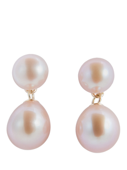 E.W Adams 9ct Gold Freshwater Pearl Drop Earrings, Pink