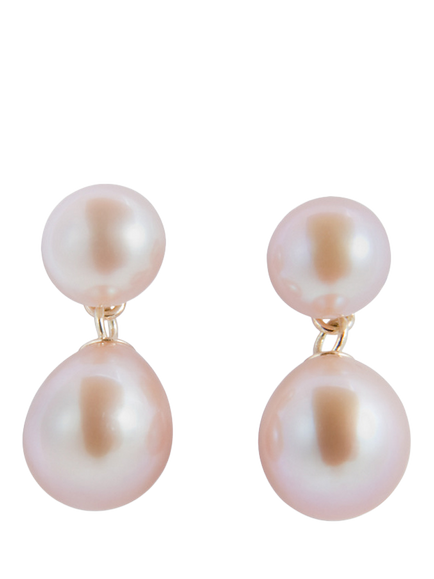 E.W Adams 9ct Gold Freshwater Pearl Drop Earrings, Pink