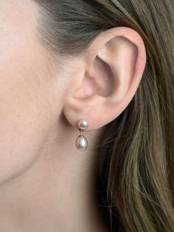 E.W Adams 9ct Gold Freshwater Pearl Drop Earrings - view 2, Pink