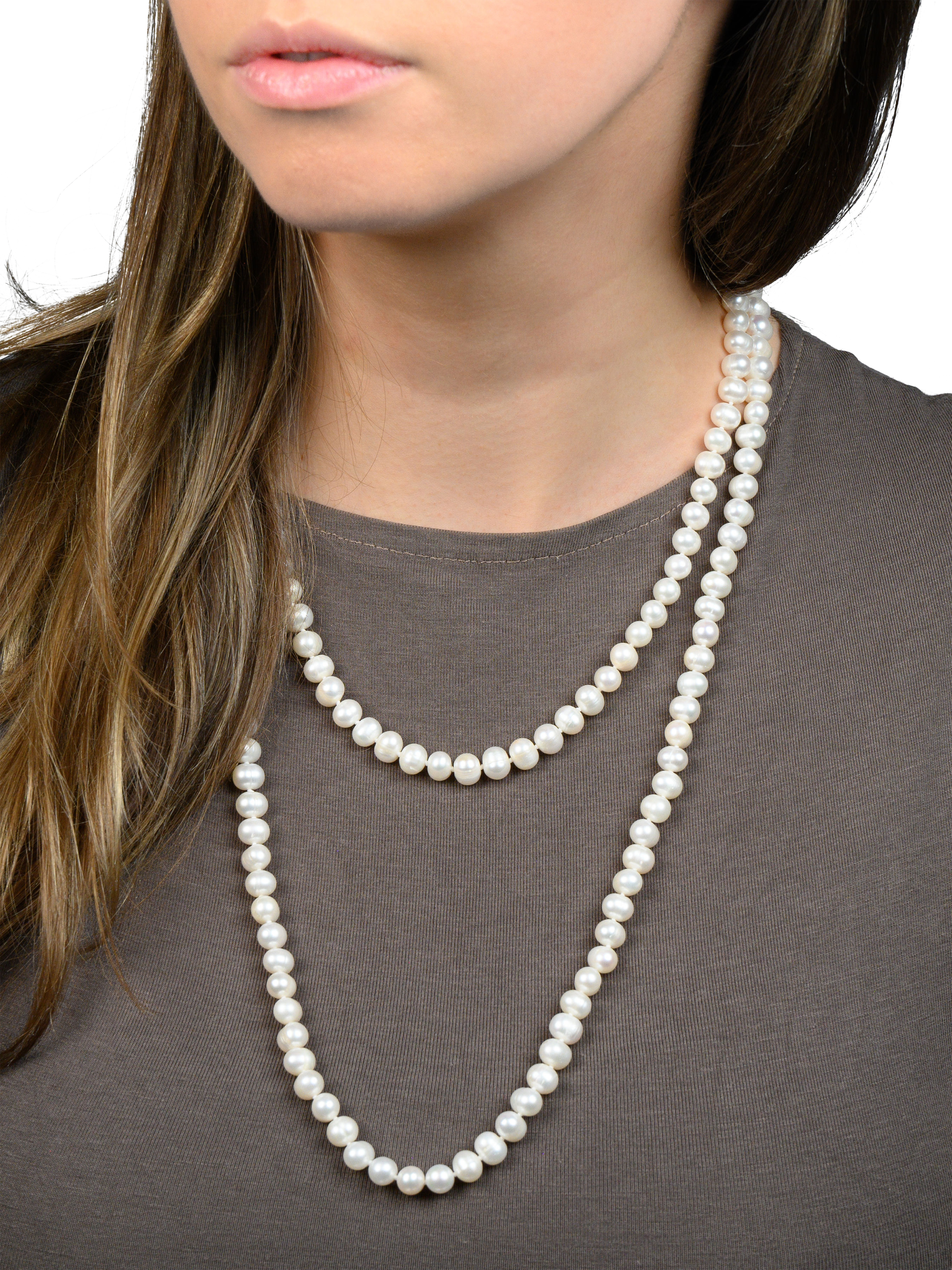 Product image 2 of 2, which shows E.W Adams Freshwater Pearl Long Knotted Rope Necklace, White