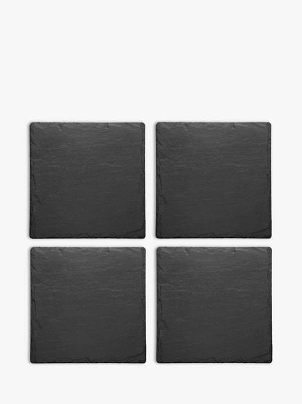 Selbrae House Square Slate Coasters, Set of 4, Black, Black