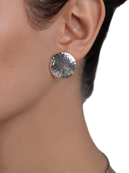 Andea Silver Hammered Disc Stud Earrings - view 2, 