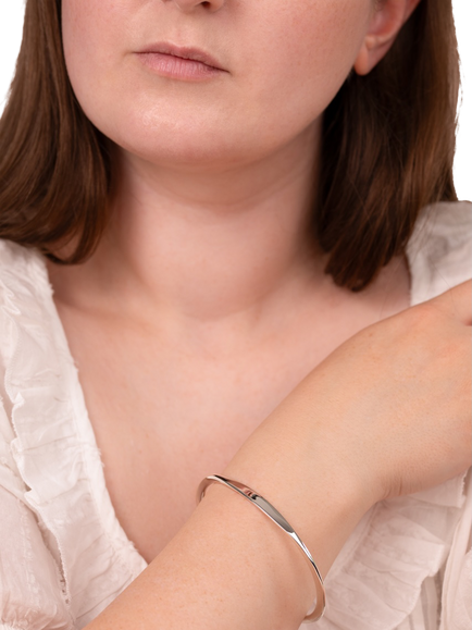 Andea Silver Sculptured Oval Bangle - view 2, 