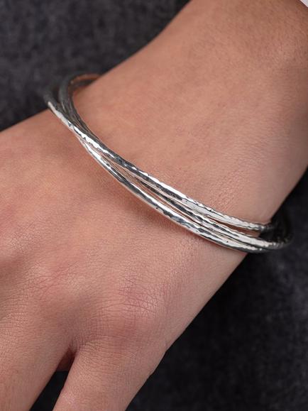 Andea Hammered Silver 3 Set Bangle - view 2, 