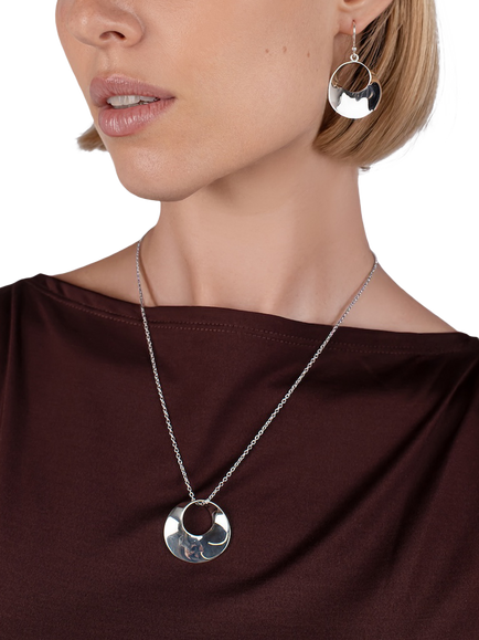 Andea Round Open Twist Pendant Necklace, Silver - view 2, Silver
