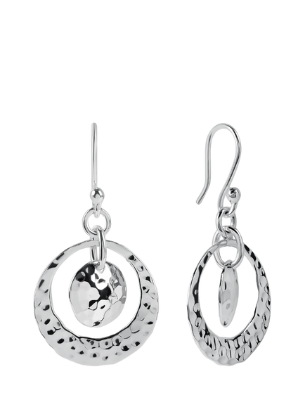 Andea Round Textured Disc Drop Earrings, Silver, 