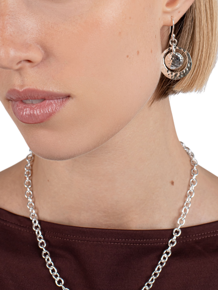 Andea Round Textured Disc Drop Earrings, Silver - view 2, 