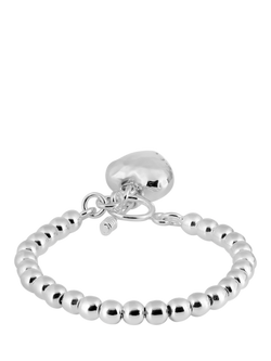 Andea Silver Bead Hammered Heart Bracelet, 