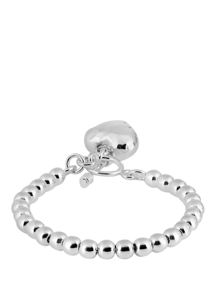 Andea Silver Bead Hammered Heart Bracelet, 