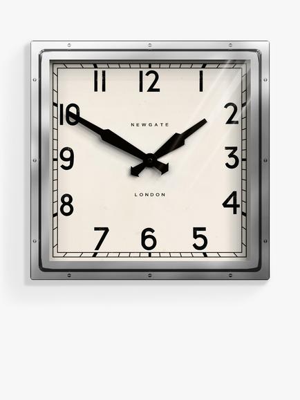 Newgate Clocks Quad Square Metal Wall Clock, 40cm, Silver, Silver