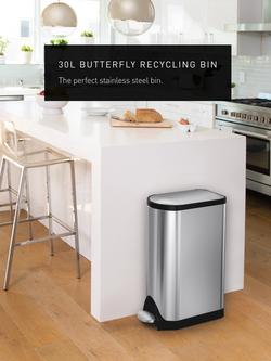 Simplehuman Butterfly Pedal Bin, Brushed Stainless Steel, 30L - view 2, Stainless Steel