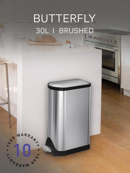 Simplehuman Butterfly Pedal Bin, Brushed Stainless Steel, 30L - view 2, Stainless Steel