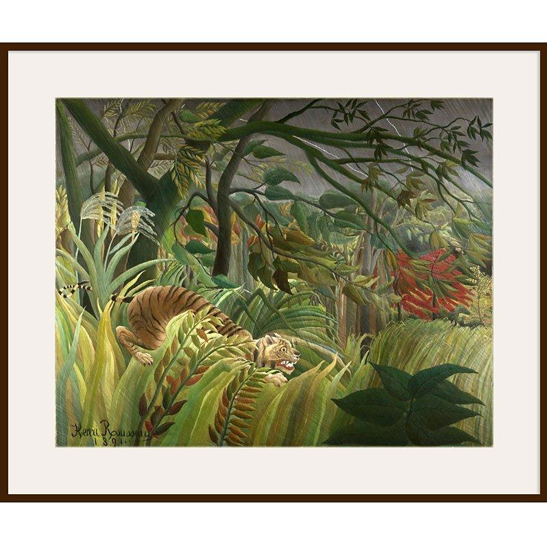 Henri Rousseau- Surprised (Tiger), Dark Brown Framed Print