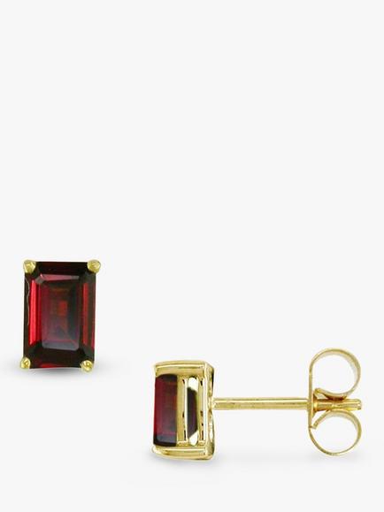 E.W Adams 9ct Yellow Gold Garnet Stud Earrings, 