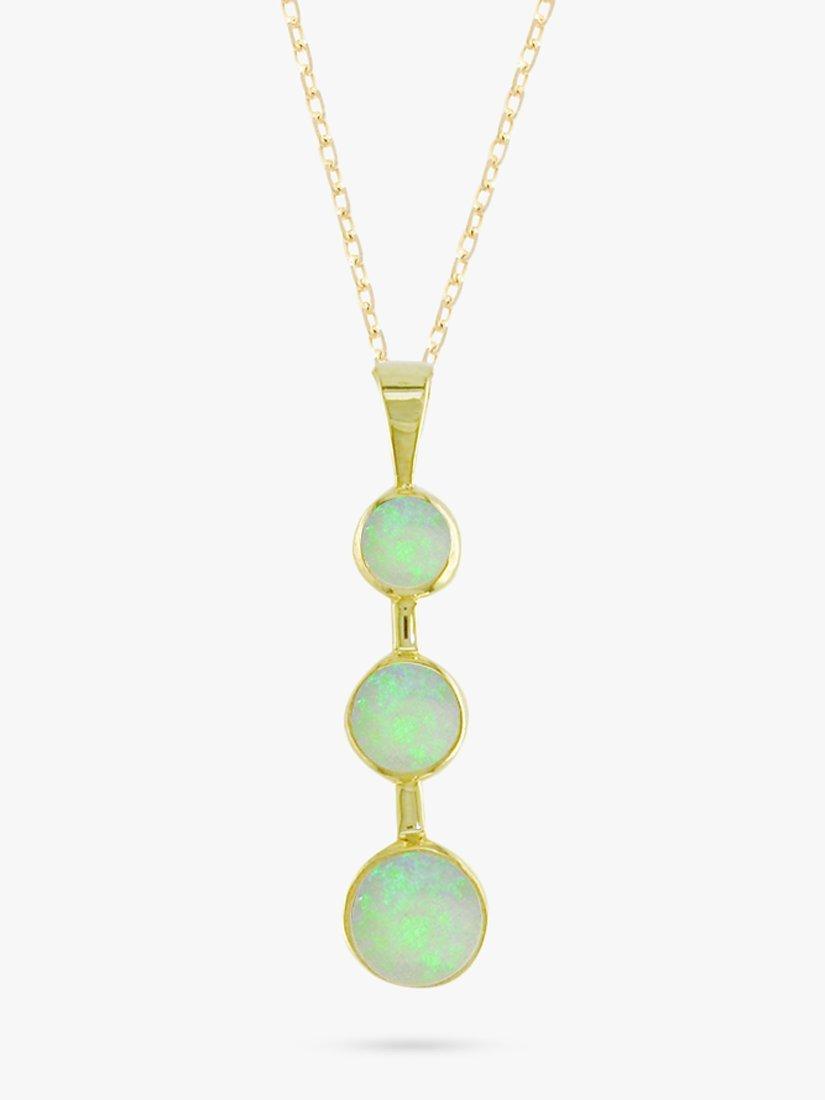 Product image 1 of 4, which shows E.W Adams 9ct Yellow Gold Triple Opal Drop Pendant Necklace, Yellow Gold