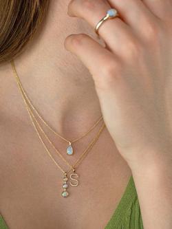 E.W Adams 9ct Yellow Gold Triple Opal Drop Pendant Necklace, Yellow Gold - view 2, Yellow Gold