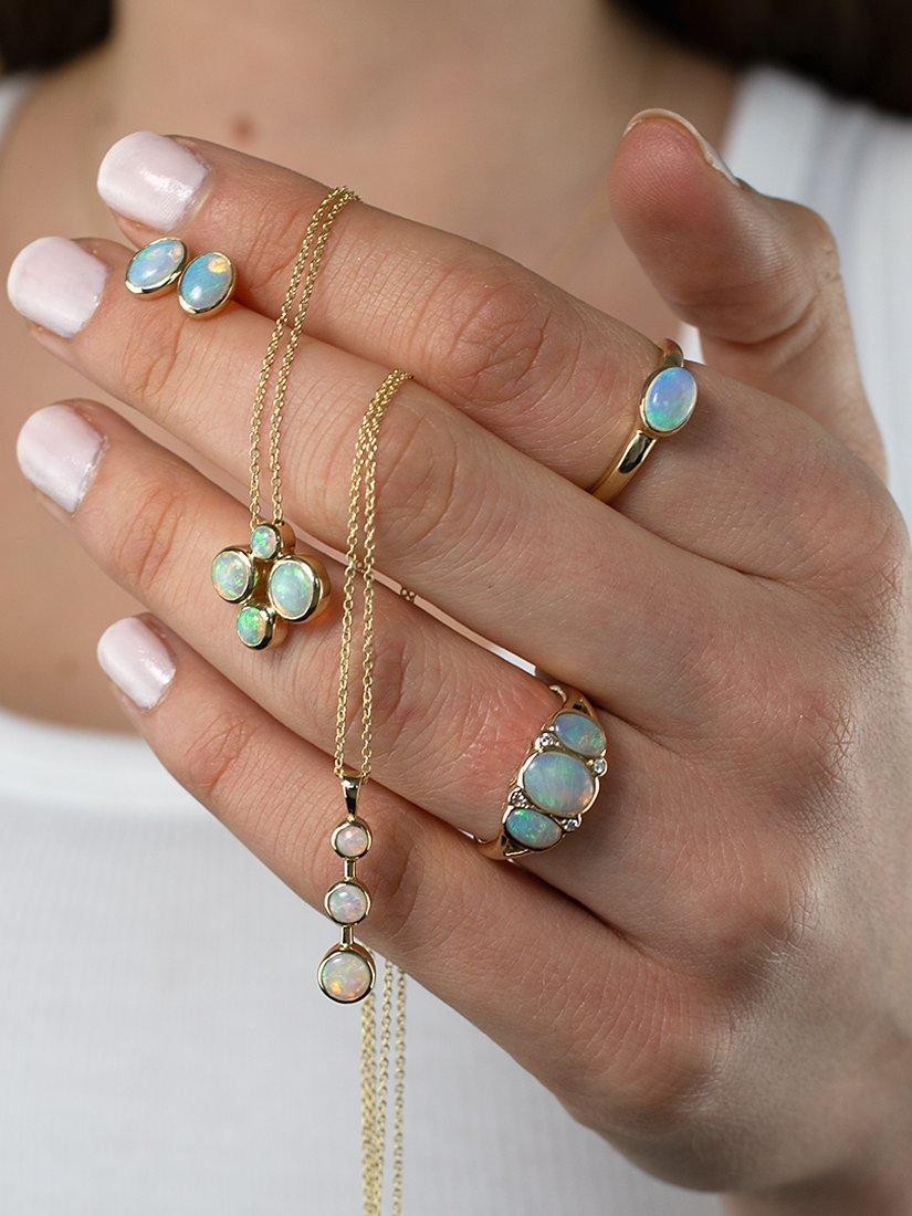 Product image 3 of 4, which shows E.W Adams 9ct Yellow Gold Triple Opal Drop Pendant Necklace, Yellow Gold