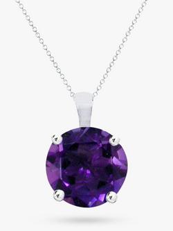 E.W Adams 9ct White Gold Amethyst Pendant Necklace, Purple, 