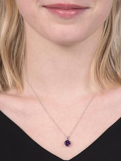 E.W Adams 9ct White Gold Amethyst Pendant Necklace, Purple - view 2, 