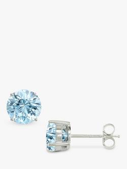 E.W Adams 9ct White Gold Brilliant Cut Aquamarine Stud Earrings, Blue, Blue