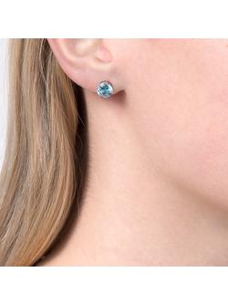 E.W Adams 9ct White Gold Brilliant Cut Aquamarine Stud Earrings, Blue - view 2, Blue