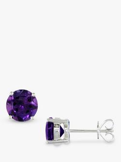E.W Adams 9ct White Gold Amethyst Stud Earrings, Purple, Purple
